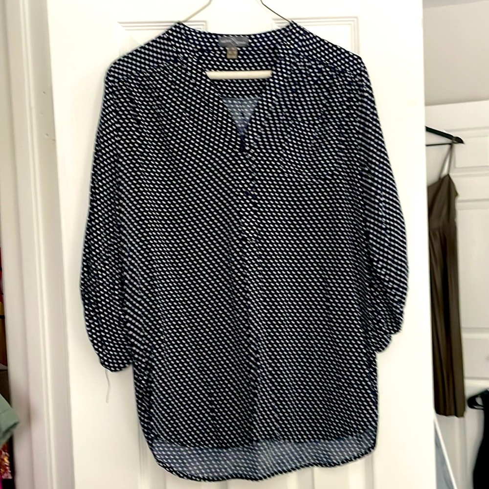 Navy and whit pokadot Market and Spruce tunic